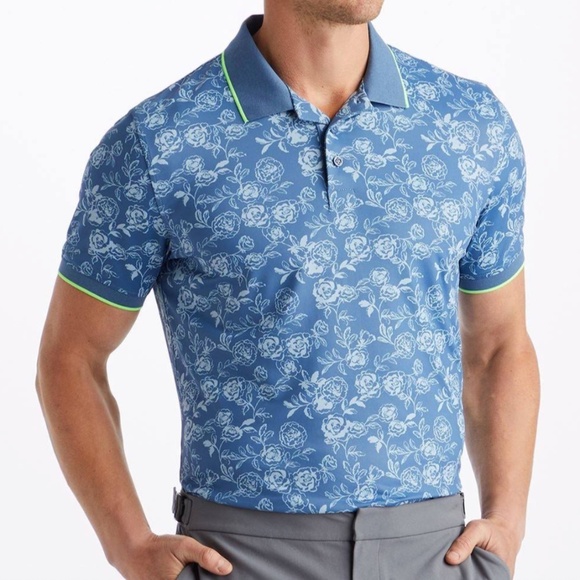 G/FORE Peony Sketch Banded Sleeve Tech Jersey Polo Slate - Picture 1 of 6
